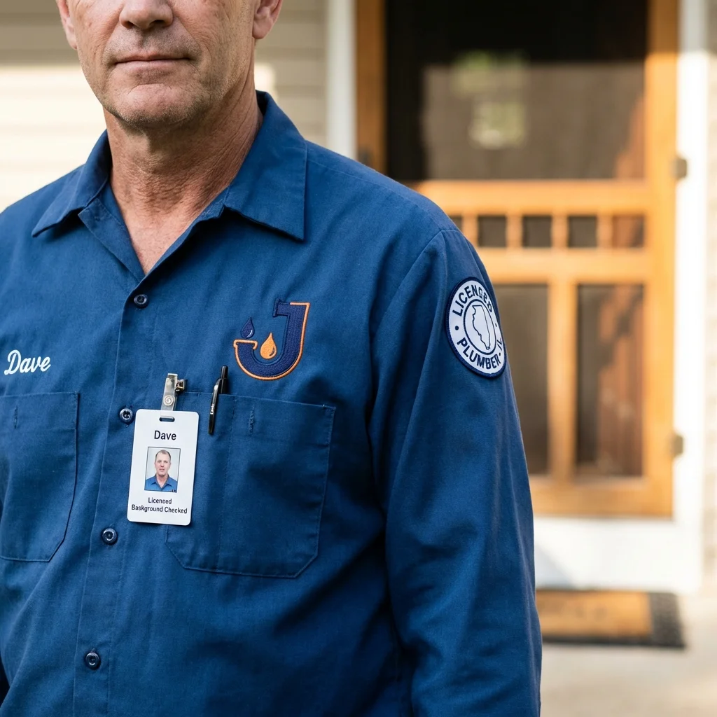 Licensed plumber showing ID badge in Detroit Lakes, MN