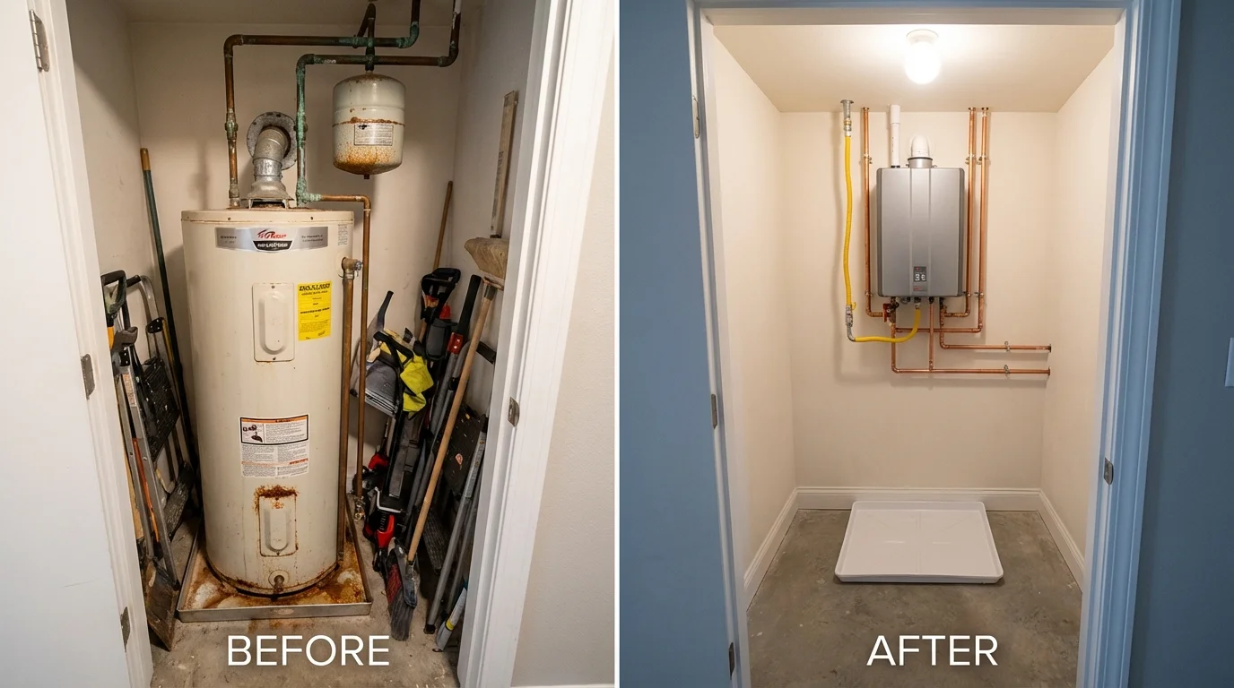 Tank water heater versus wall-mounted tankless unit comparison for Detroit Lakes, MN homeowners