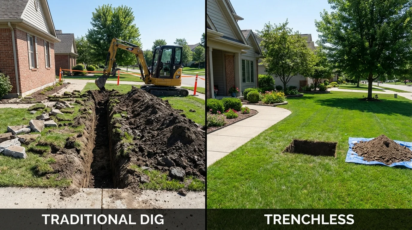 Trenchless sewer repair with minimal yard damage versus traditional excavation in Detroit Lakes, MN